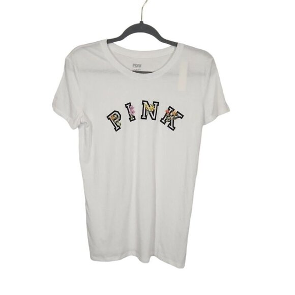 Victoria Secret‎ PINK Floral Logo White T-Shirt - Size XS - Picture 1 of 7